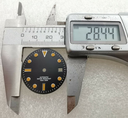 28.5mm SUB watch dial, no lume, NH35 compatible, fits 40mm cases, perfect for custom watch builds.