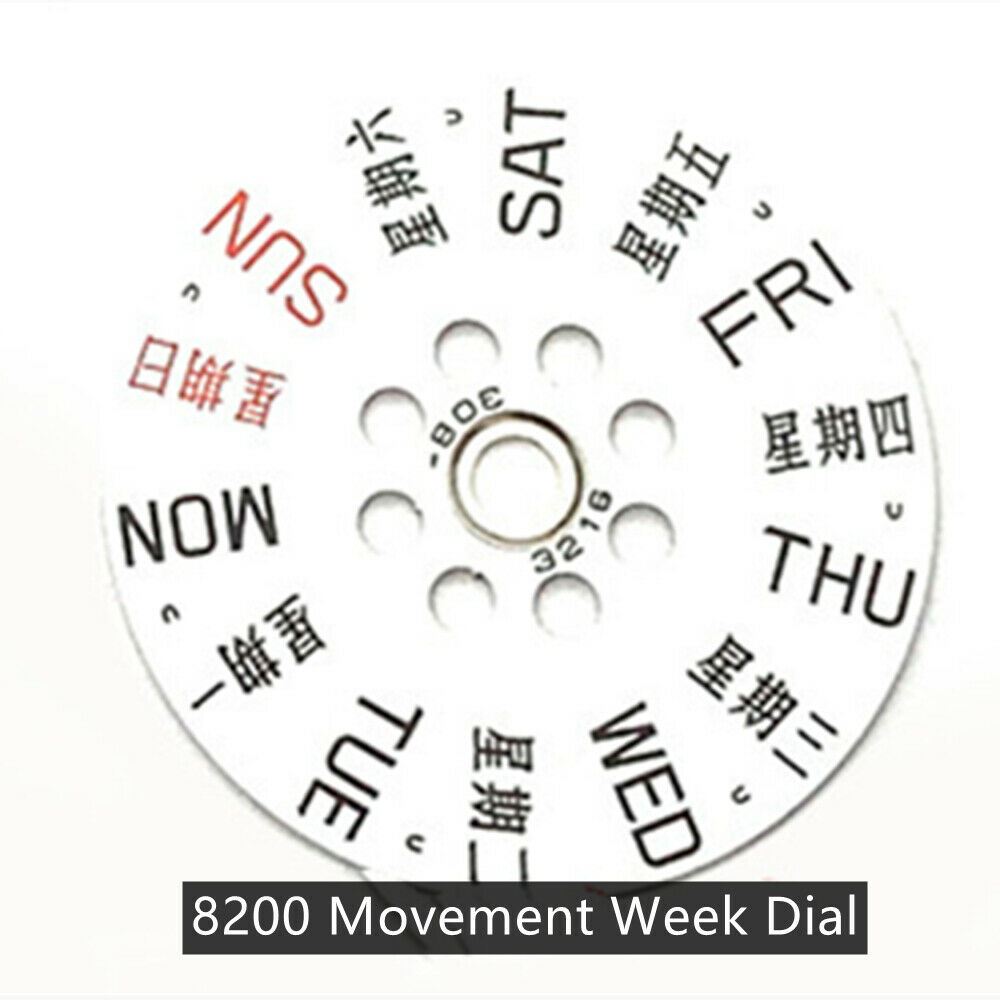 Japan-made Miyota 8200 watch movement with week dial, premium watchmaker parts for precise timekeeping.