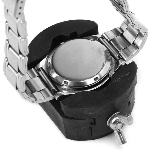 Adjustable watch case holder, ideal for secure watch repair and case opening tasks.