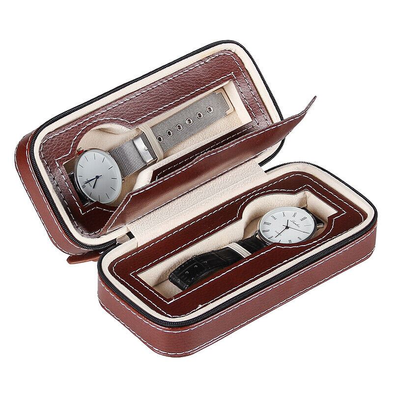 Portable watch storage box with zipper, 2/4/8 grid compartments for travel, protects jewelry - brand name included.