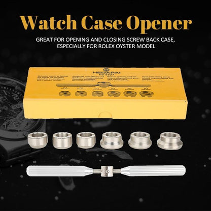 7PCS watch case opener set with wrench tools for case back removal, ideal for repairs and replacements.