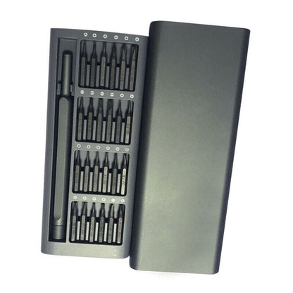 Compact 24-in-1 multi-tool kit with alloy magnetic screwdrivers for precise watch and accessory repairs.