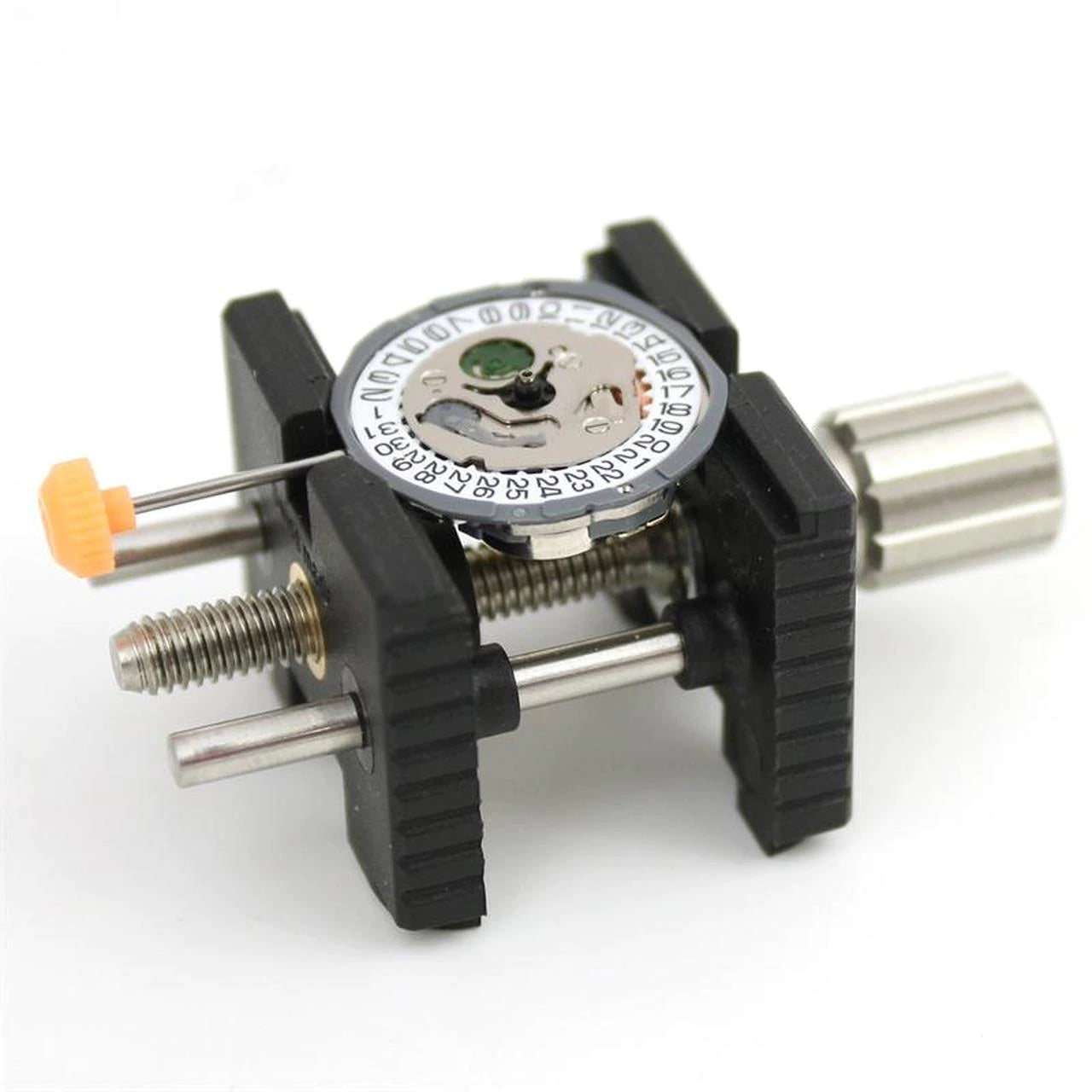 Bergeon 4039-P synthetic movement holder securing 3 3/4''-11'' watch movements for precise repair tasks.