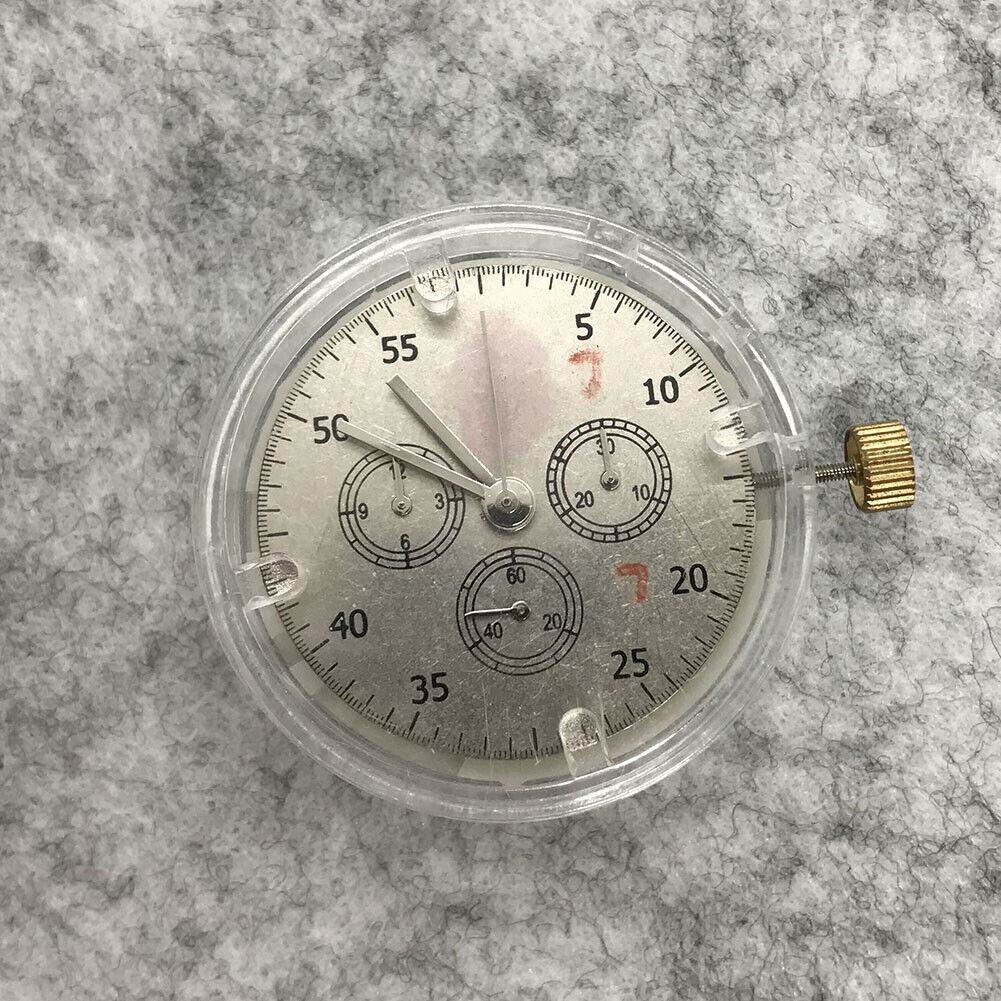 Asian 7750 automatic chronograph movement by ETA with subdials at 3, 6, and 9 o?clock, precise watch mechanism.
