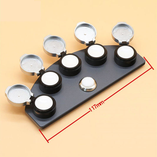 Die-cast alloy oil cup stand with 5 white ceramic containers for precise watch repair.