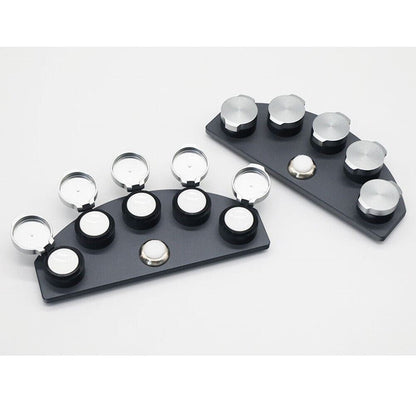 Die-cast alloy oil cup stand with 5 white ceramic containers for precise watch repair.