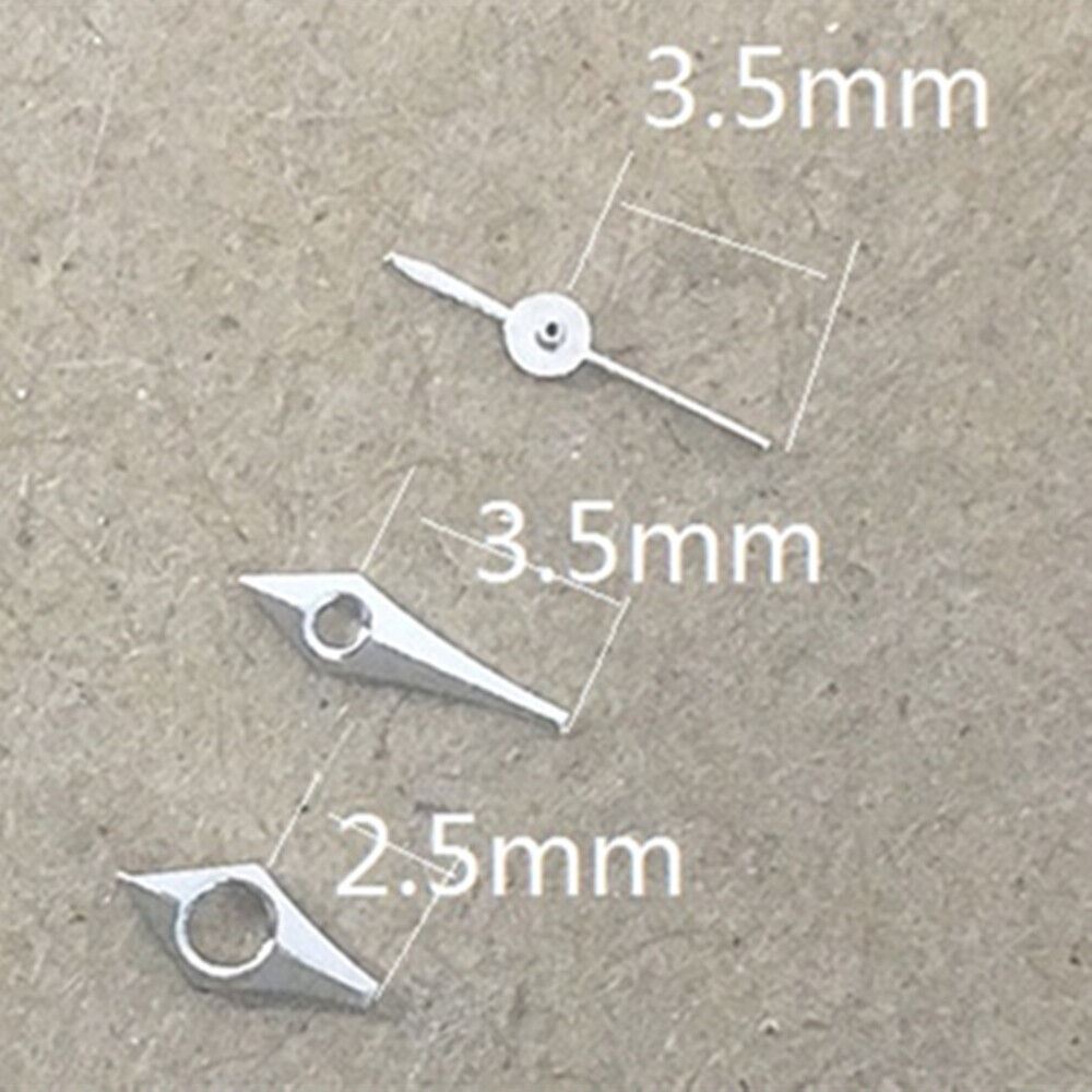 Silver 3 hands watch hands for VC11 quartz movement, precise accessory for watch repairs.