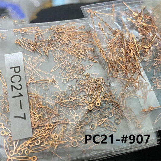 Rose gold 7mm watch hands set for Hattori Epson PC21 quartz movement, 100 pieces for precise repairs.