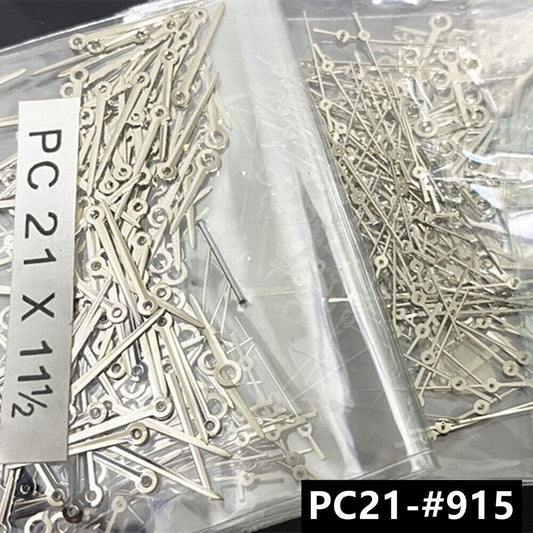 Set of 100 silver 11.5mm watch hands for Hattori Epson PC21 quartz movement, precision fit.
