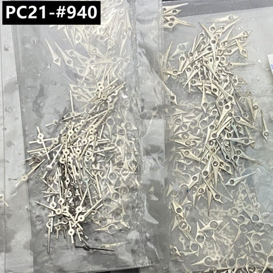 Set of 100 silver 5mm watch hands for Hattori Epson PC21 quartz movements, precision fit accessory.
