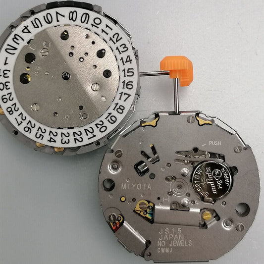 Mouvement à quartz japonais Miyota JS15 Fabriqué au Japon Petite seconde à 6h, 9h et 12h Date à 3h