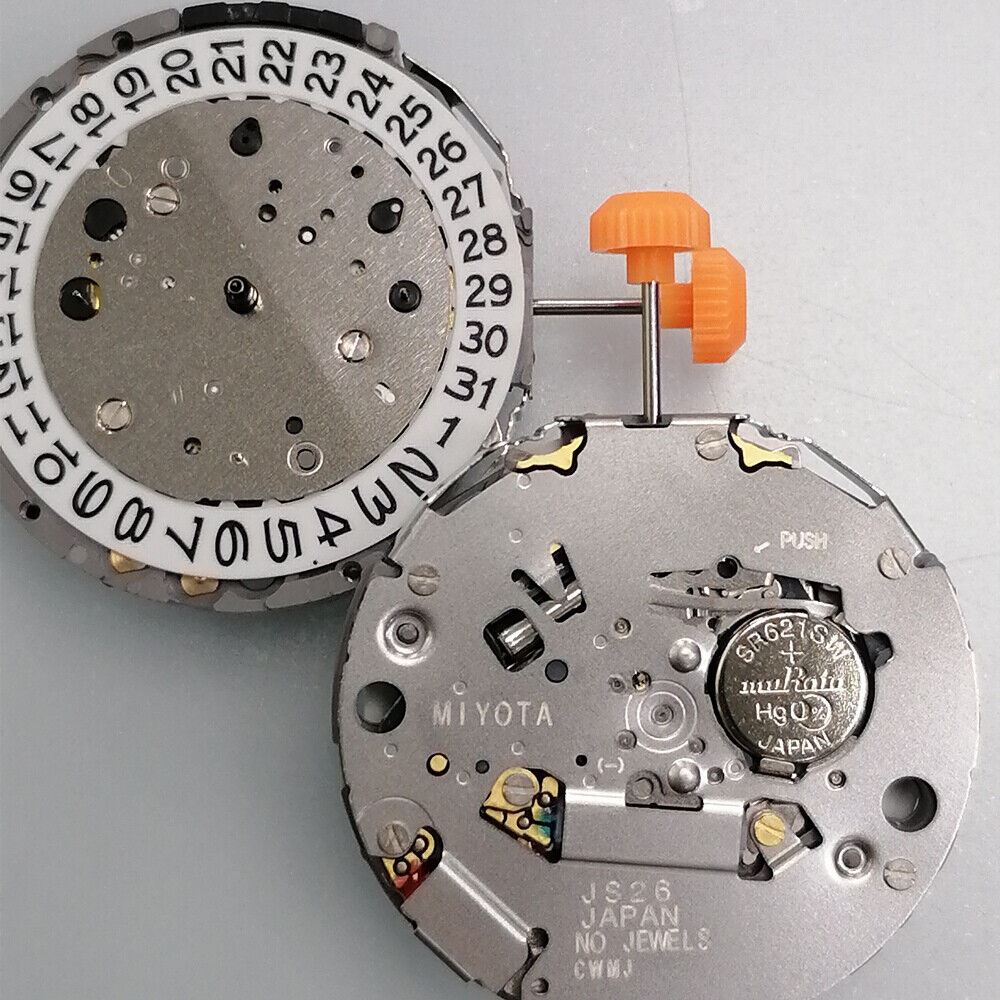 Mouvement à quartz japonais Miyota JS26 Fabriqué au Japon Petite seconde à 3h, 6h et 9h Date à 3h
