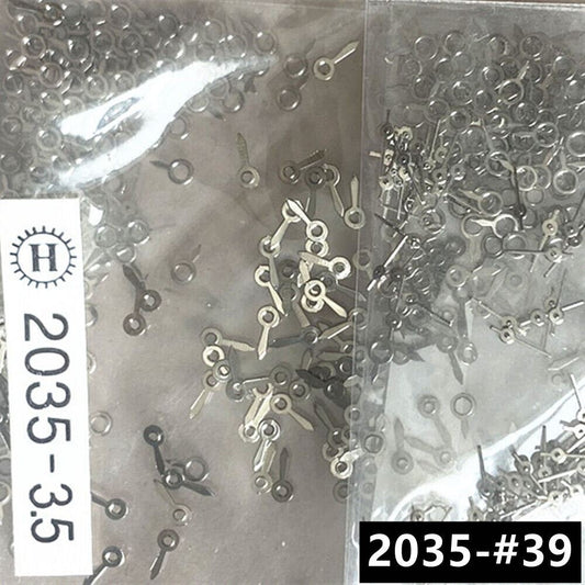 Silver 3.5mm second hands set for Miyota 2035 quartz watches, precise replacement parts.