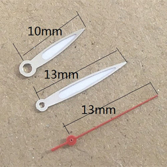 Tip Green lume silver trim watch hands, 13mm for Miyota 1M12 Japan movement, precise accessory.