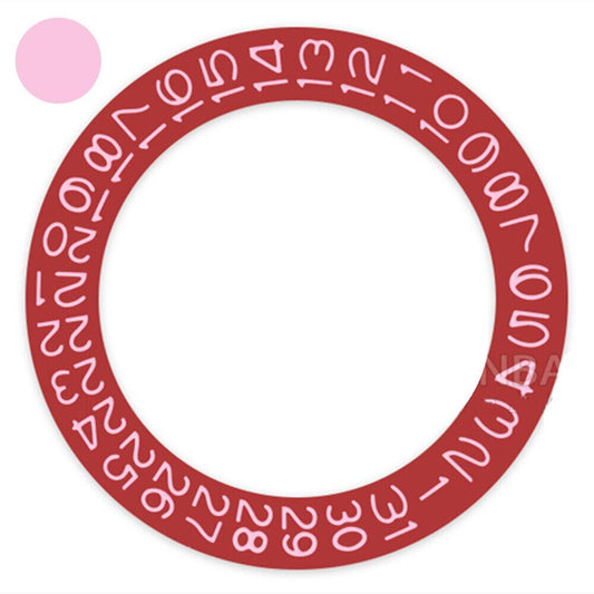 Disque de date à fond rouge et police rose clair pour Miyota NH35 NH36