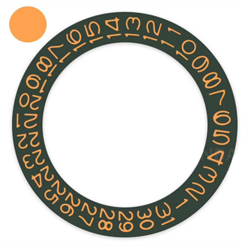 Fond vert chasseur, police orange mandarine, roue de date pour Miyota NH35 NH36