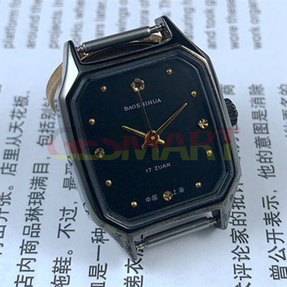 Shanghai 28mm manual mechanical lady watch with black dial and square case, 17 jewels, elegant design by Shanghai.