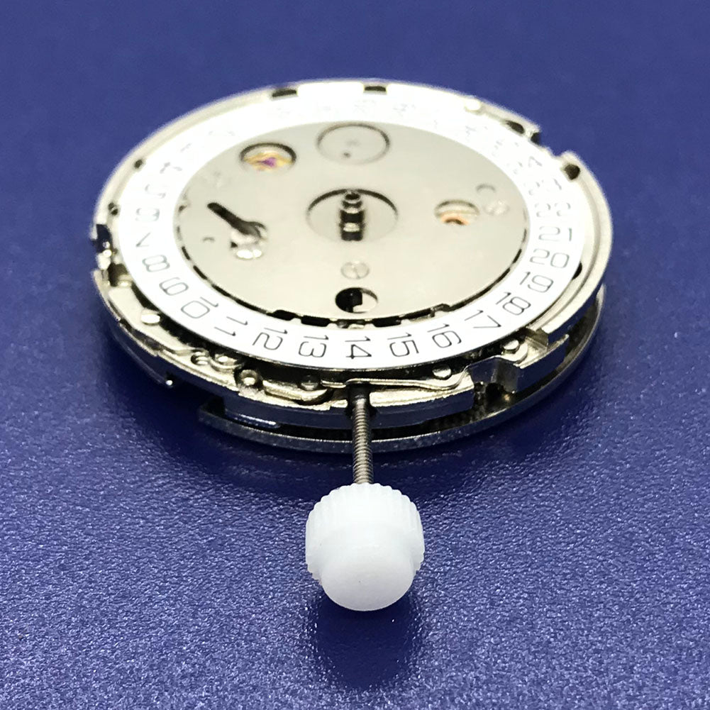 Close-up of Chinese Automatic 4813 watch movement with silver plating and three hands for accurate timekeeping.