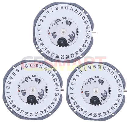Hattori Epson TMI VJ34 quartz watch movement with date displays at 3 and 6 o?clock, Japan made.