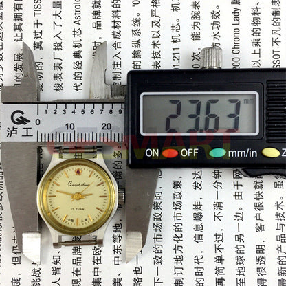 23mm Shanghai Lady Watch with golden nail markers and round case, classic manual mechanical design by Shanghai.