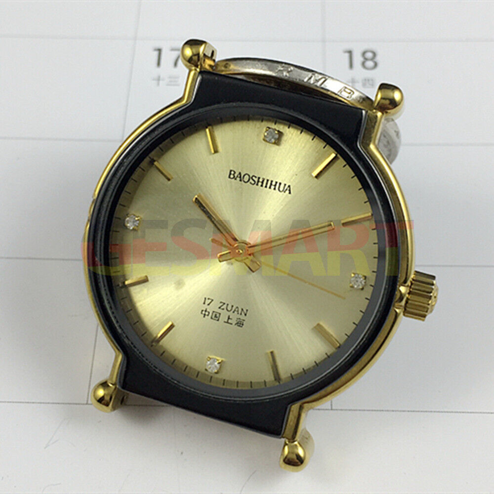 Shanghai 37mm manual mechanical watch with golden nails and black case, classic style by Shanghai brand.