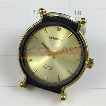 Shanghai 37mm manual mechanical watch with golden nails and black case, classic style by Shanghai brand.