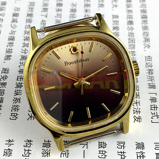 Shanghai Manual Mechanical Watch with golden nail hour markers, square case, and gradient brown dial for elegant style.