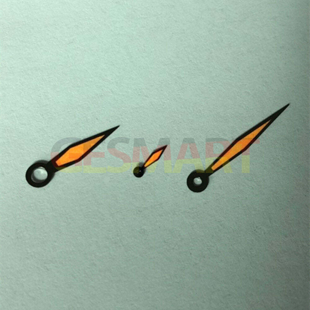Orange lume pilot watch hands for Seagull ST3600/ST3621 and ETA 6497/6498 movements, ideal for custom watch repairs.