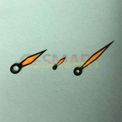 Orange lume pilot watch hands for Seagull ST3600/ST3621 and ETA 6497/6498 movements, ideal for custom watch repairs.