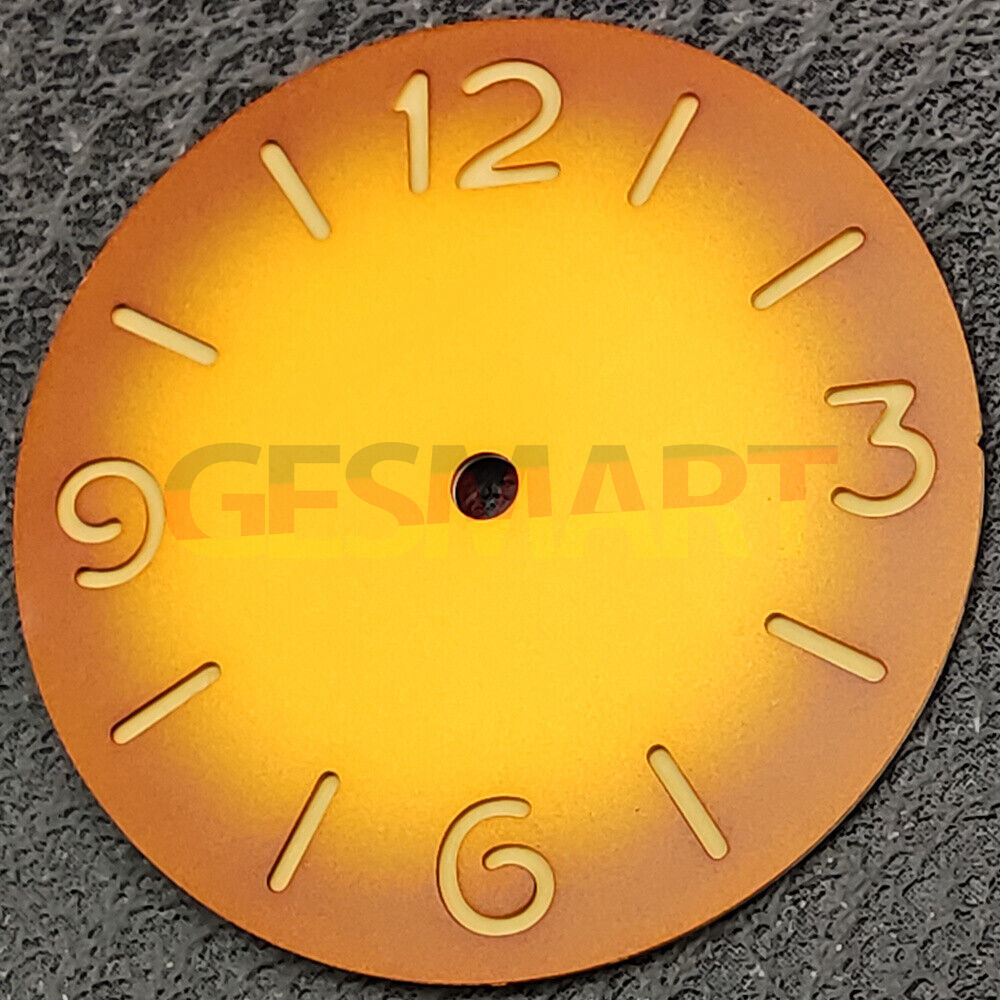 Green luminous orange watch dial for ST3600 ETA6497/6498 movement, enhancing visibility and style.