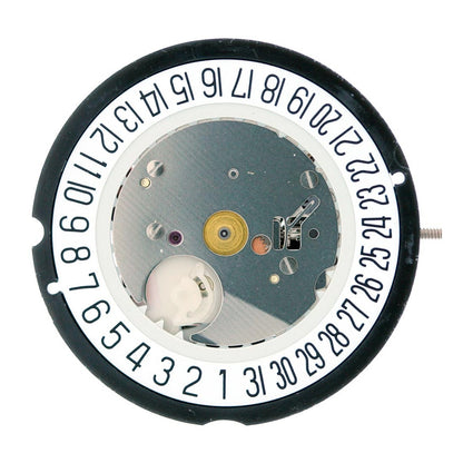 Ronda 515 quartz watch movement showing date window at 3 o?clock and 6 o?clock positions