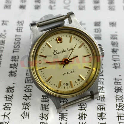 Elegant 23mm Shanghai Lady Watch with golden nail markers and round golden case, classic manual mechanical design.