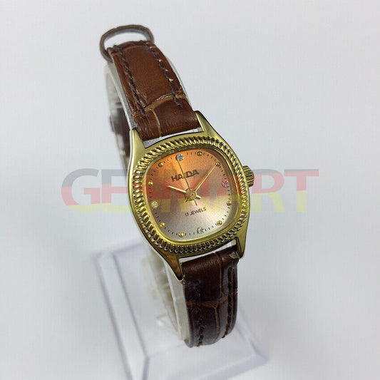 22mm HAIDA Lady Watch with golden nails, manual mechanical movement, and gradient orange dial.