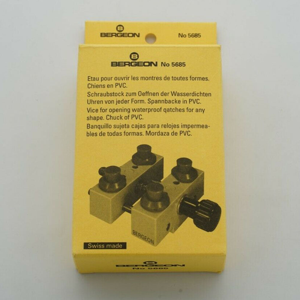 Bergeon 5685 waterproof watch case holder securing watches for precise repair and maintenance.