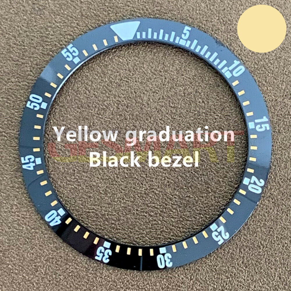 Black ceramic watch bezel insert with yellow graduation, 38mm/30.5mm, durable replacement part for watches