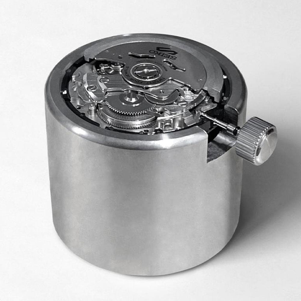 Stainless steel watch movement holder for 7S26 & NH35 series, ideal for precise repairs.