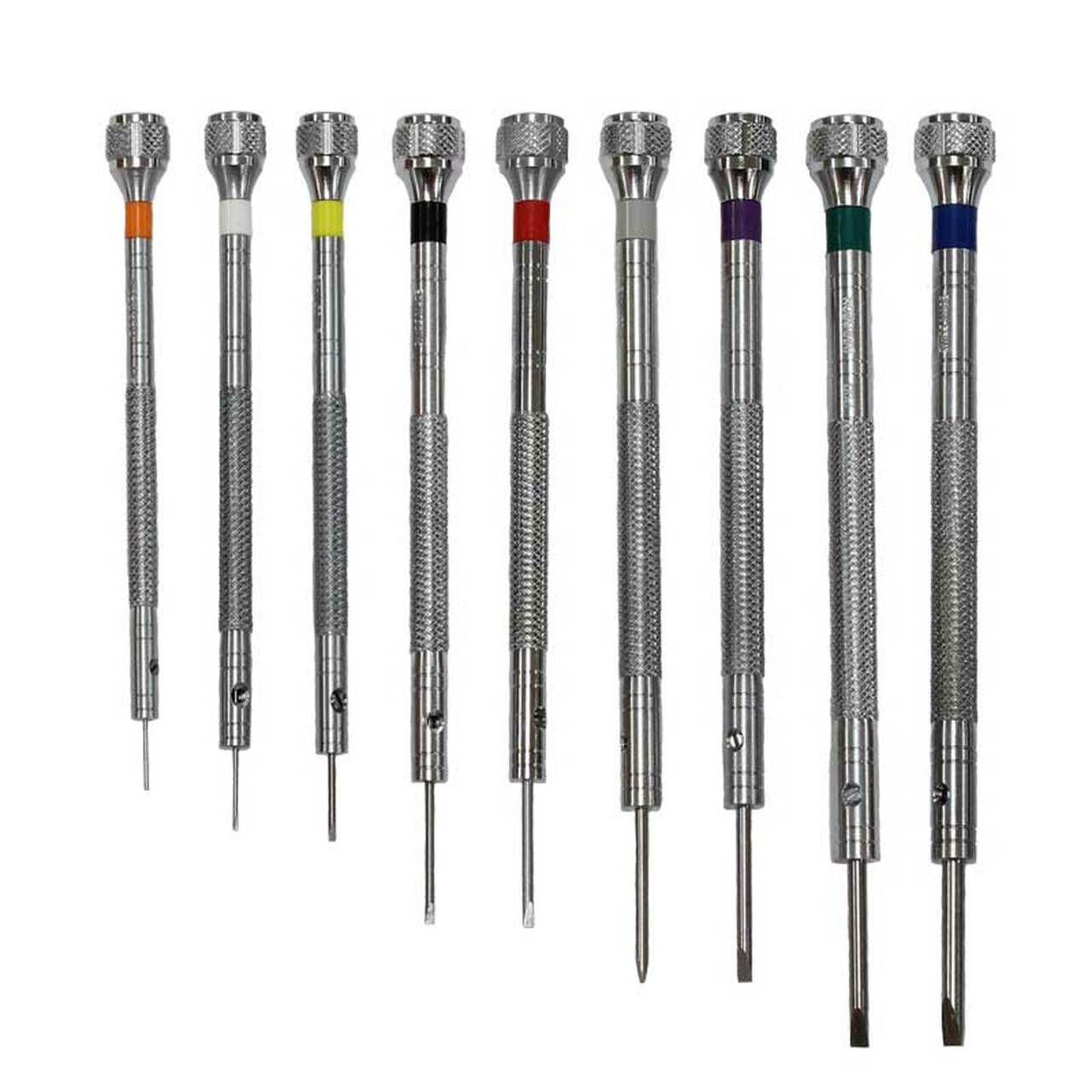 Bergeon 5970 rotating tool with 9 precision screwdrivers for watch repair, Swiss made craftsmanship.
