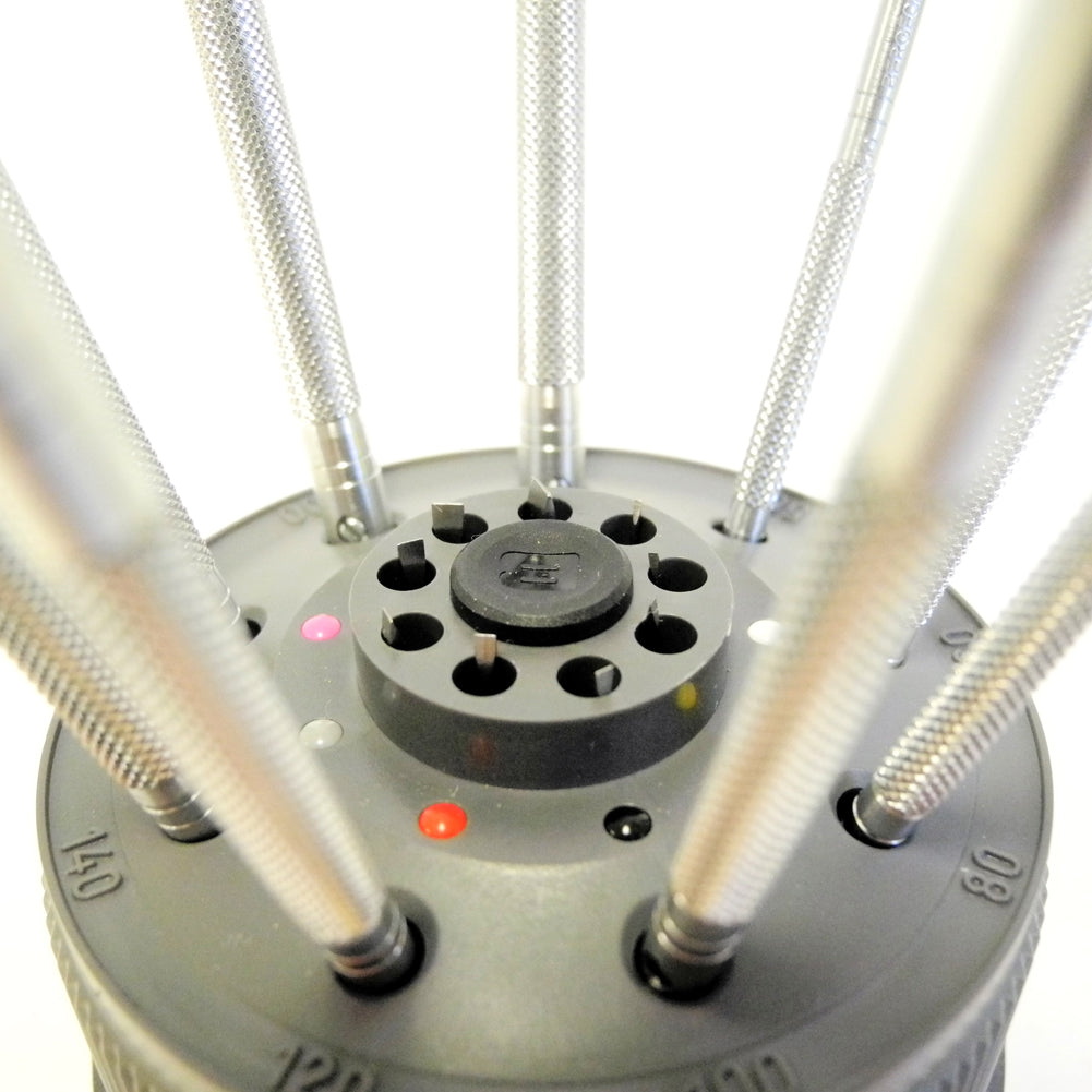 Bergeon 5970 rotating tool set with 9 precision screwdrivers for accurate watch repair, Swiss quality craftsmanship.