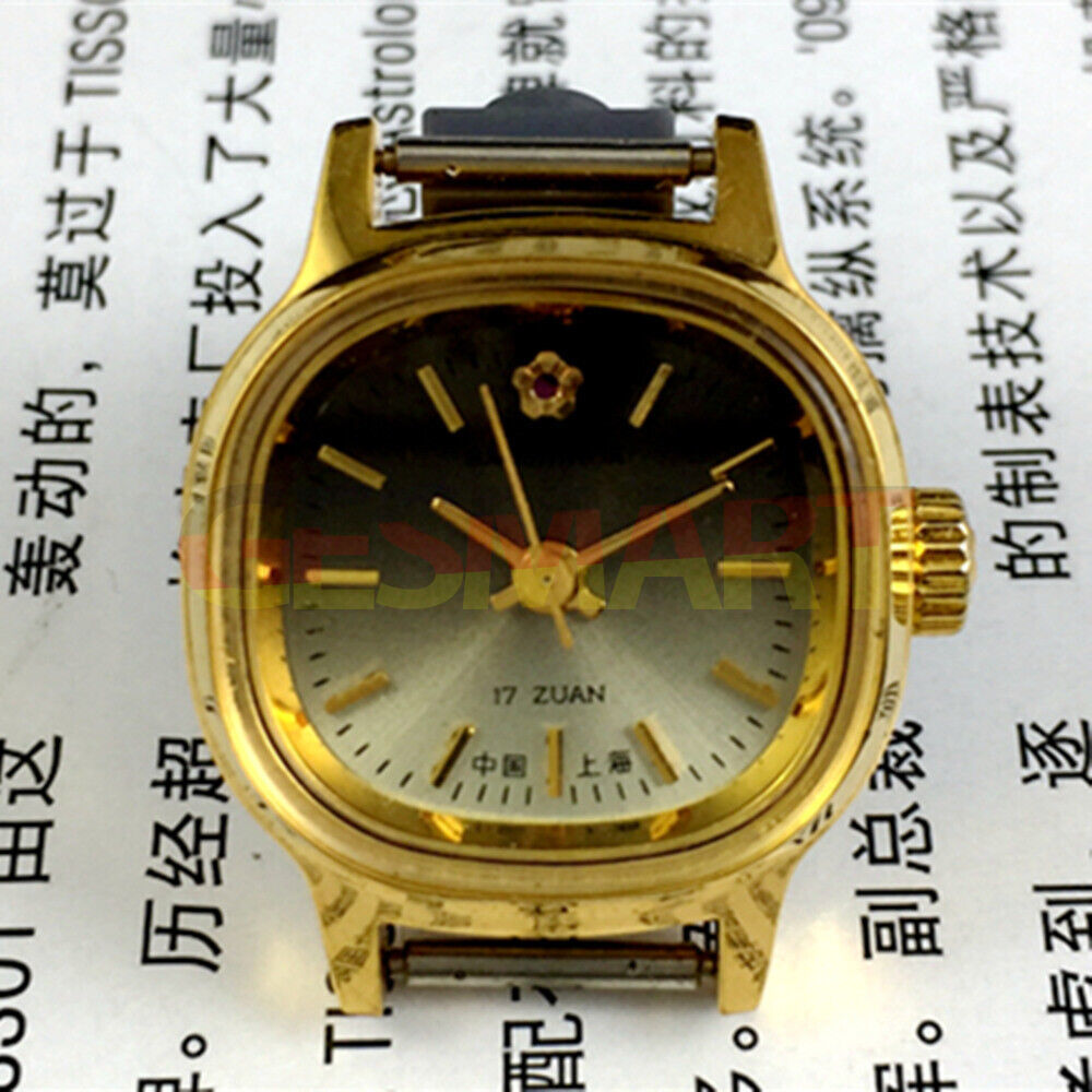 23mm Lady Watch with golden nails, gradient green dial, and square case, manual mechanical movement.