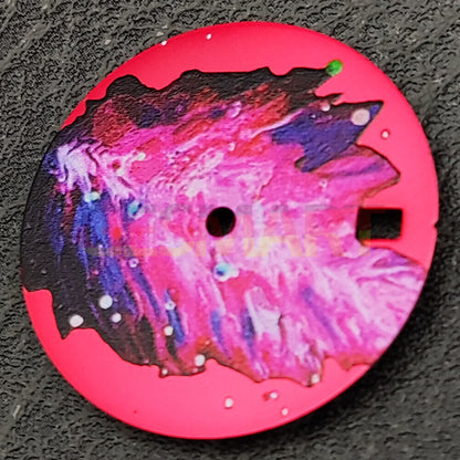 28.5mm pink oil painting watch dial with leaf design for NH35 movement, perfect for stylish watchmakers.