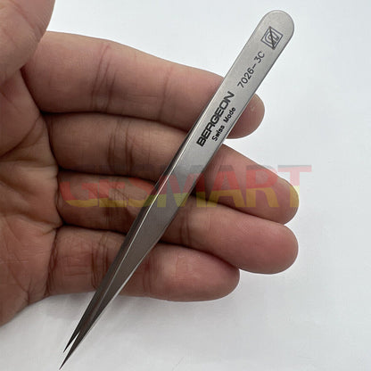 Bergeon 7026-3C stainless steel anti-magnetic tweezers for precise watch repair tasks.