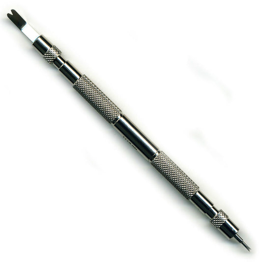 Bergeon 6111 metal spring bar removal tool for precise watch strap fitting and adjustment.