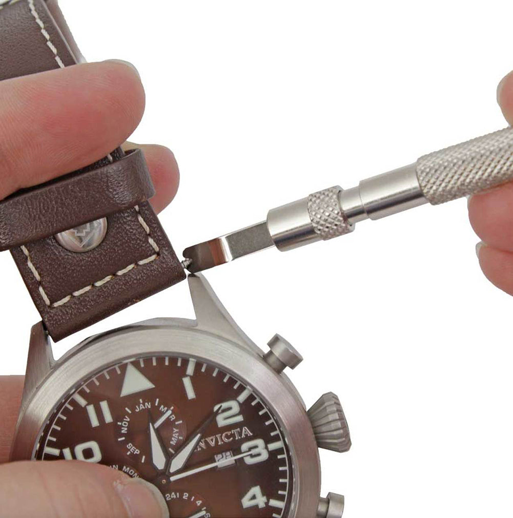 Bergeon 6111 metal spring bar removal tool for precise watch strap fitting and adjustment.