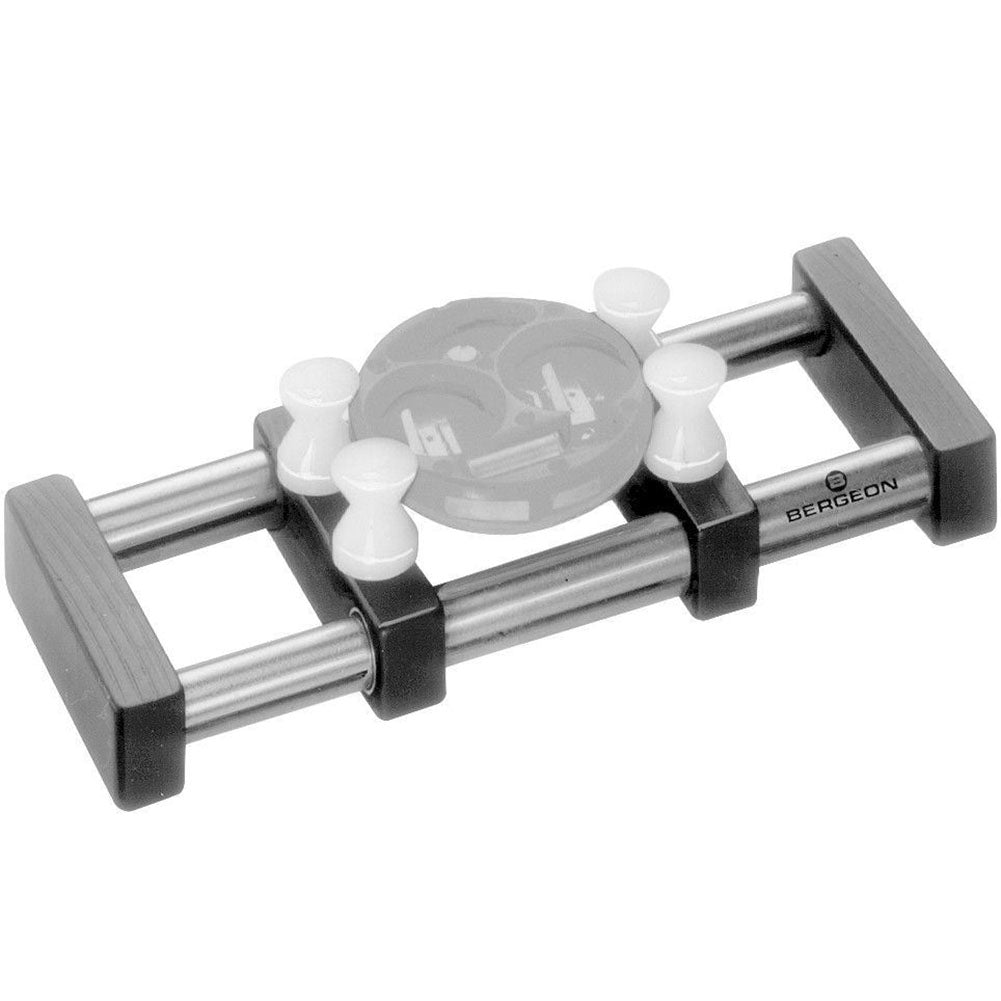 Bergeon 6515 Swiss watchmaker tool holding movement securely during repair.