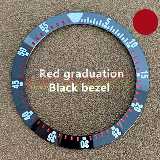 38 mm/30,5 mm schwarze Lünette, rote Graduierung, Keramik-Uhrenlünette, Uhrenteile