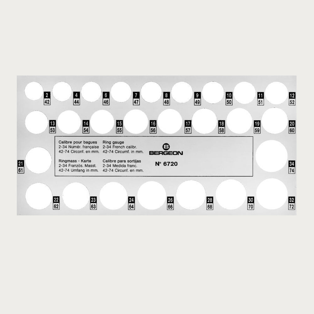 Bergeon 6720 precision ring gauge set for accurate watch accessory measurements, available in packs of 1, 3, 5, or 10.