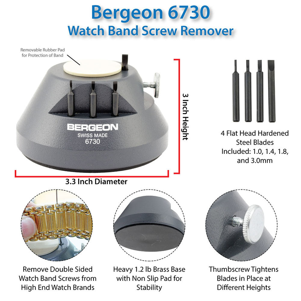 Bergeon 6730 precision tool for secure fitting and removal of watch bracelet screws, ideal for watch repair.