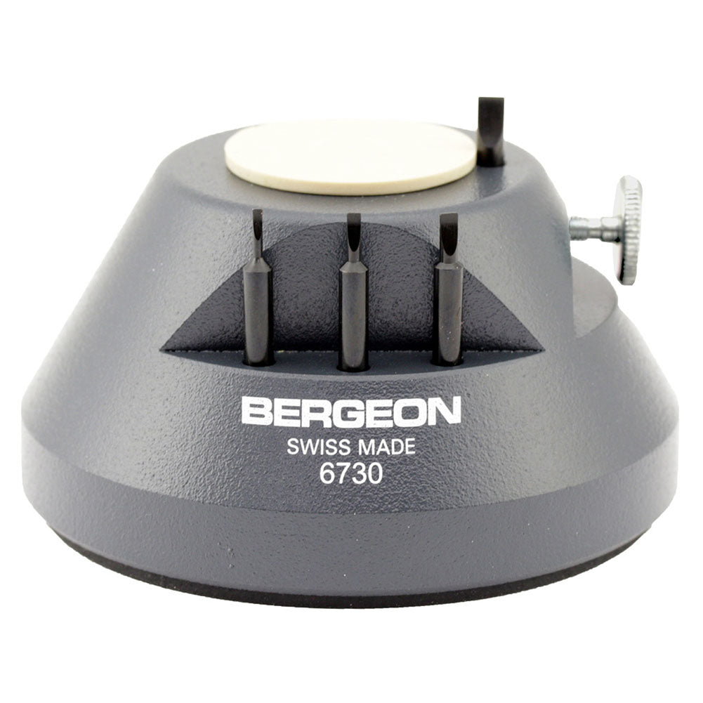 Bergeon 6730 tool for secure fitting and removal of watch bracelet band screws, precision watch accessory.