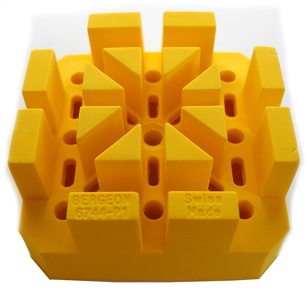 Bergeon 6744-P1-S flexible watch bracelet holder securely holding watch for detailed repair work