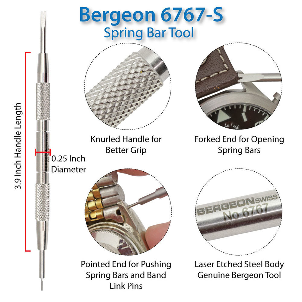 Bergeon 6767-S spring bar tool with ergonomic handle for precise watch bracelet fitting and removal.
